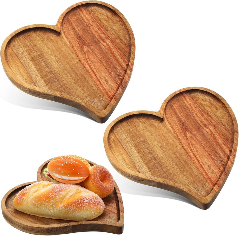 Meanplan 2 Pcs Wooden Valentine's Day Serving Tray and Platter Christmas Tree and Santa Hat Charcuterie Board Kitchen Plates Serving Dish for Xmas Snacks Cookies Rustic Camping Snack Fruit Meat(Heart) - Image 1
